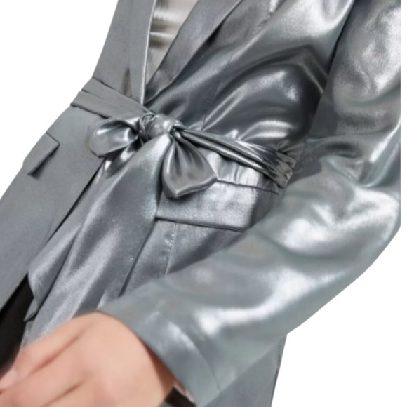 Anthropologie Maeve Zada Silver Metallic Dark Blazer Jacket size 10 New - Picture 5 of 16